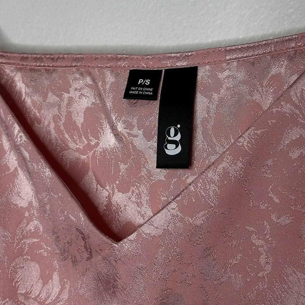 G Edition Jacquard Satin Slip Dress Pink Peachskin Floral Rose NWT - Picture 6 of 9